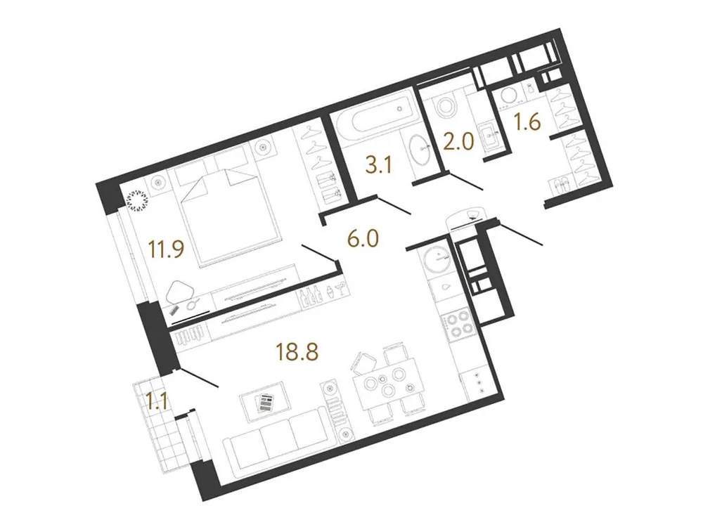 Продается 1-комнатная квартира, 43,4 м² - Фото 1