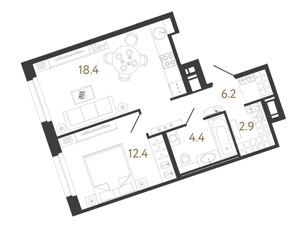 Продается 1-комнатная квартира, 44,3 м² - Фото 1