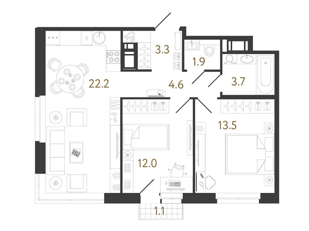 Продается 2-комнатная квартира, 61,2 м² - Фото 1