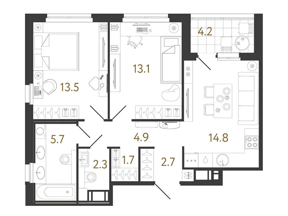 Продается 2-комнатная квартира, 58,7 м² - Фото 1