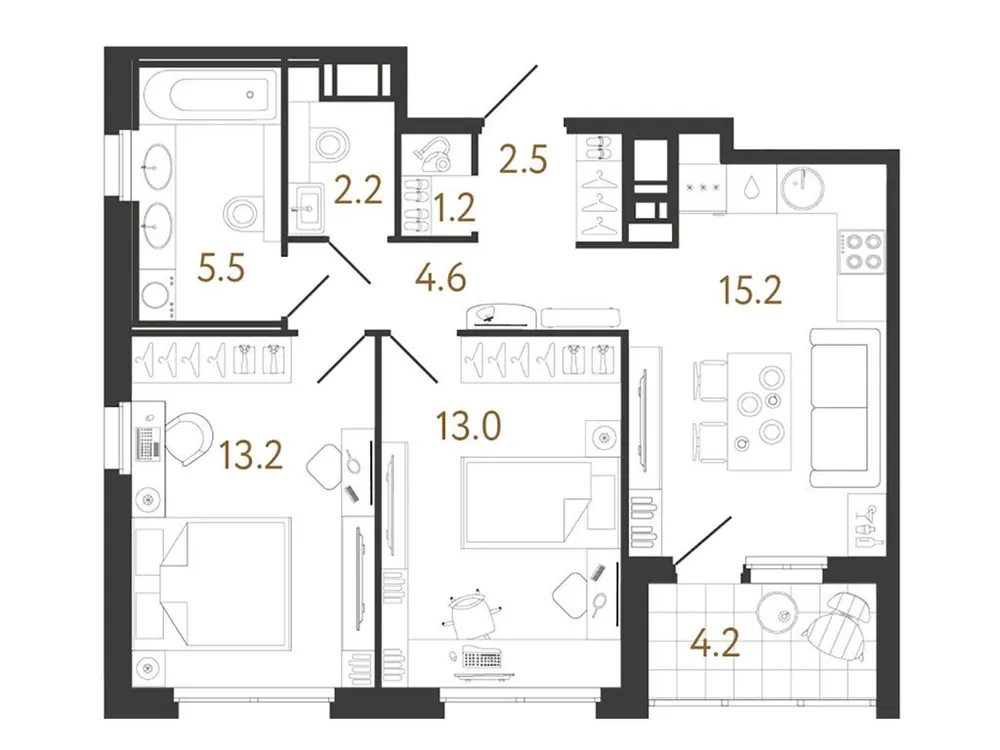 Продается 2-комнатная квартира, 57,4 м² - Фото 1