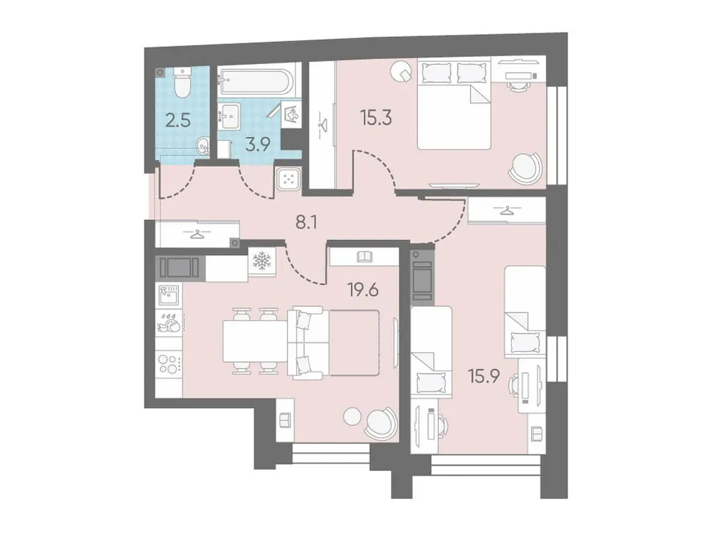 Продается 2-комнатная квартира, 65,3 м² - Фото 1