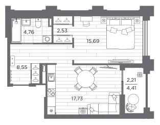 Продается 1-комнатная квартира, 51,5 м² - Фото 1
