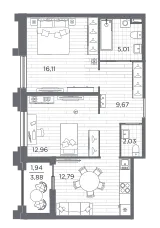 Продается 2-комнатная квартира, 60,5 м² - Фото 1