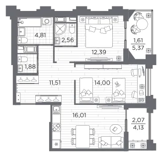 Продается 2-комнатная квартира, 66,8 м² - Фото 1