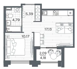 Продается 1-комнатная квартира, 39,6 м² - Фото 1