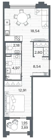 Продается 1-комнатная квартира, 51,9 м² - Фото 1