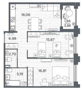 Продается 2-комнатная квартира, 67,6 м² - Фото 1