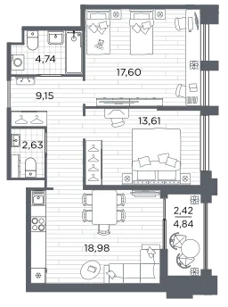Продается 2-комнатная квартира, 69,1 м² - Фото 1