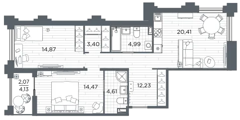 Продается 2-комнатная квартира, 77,1 м² - Фото 1