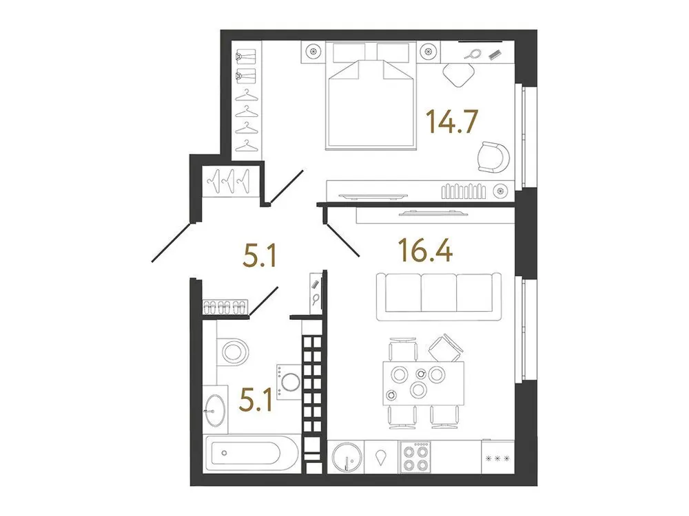 Продается 1-комнатная квартира, 41,3 м² - Фото 1