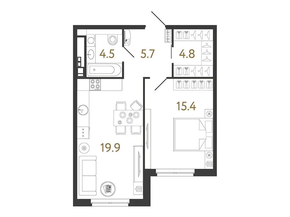 Продается 1-комнатная квартира, 50,3 м² - Фото 1