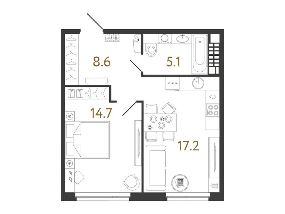 Продается 1-комнатная квартира, 45,6 м² - Фото 1