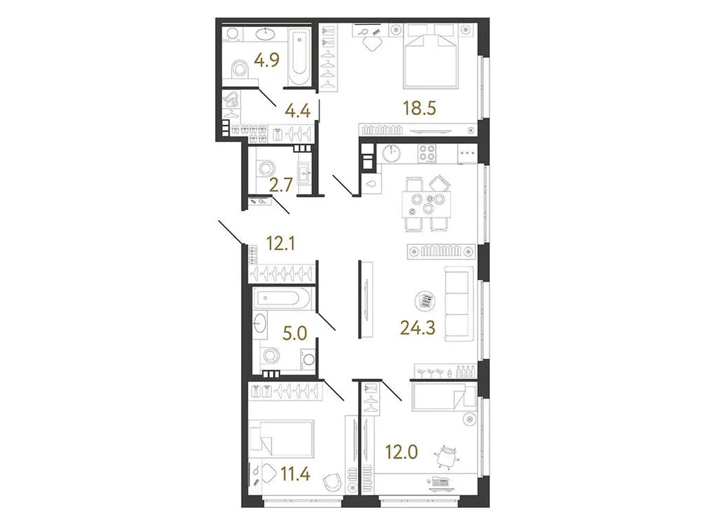 Продается 3-комнатная квартира, 95,3 м² - Фото 1