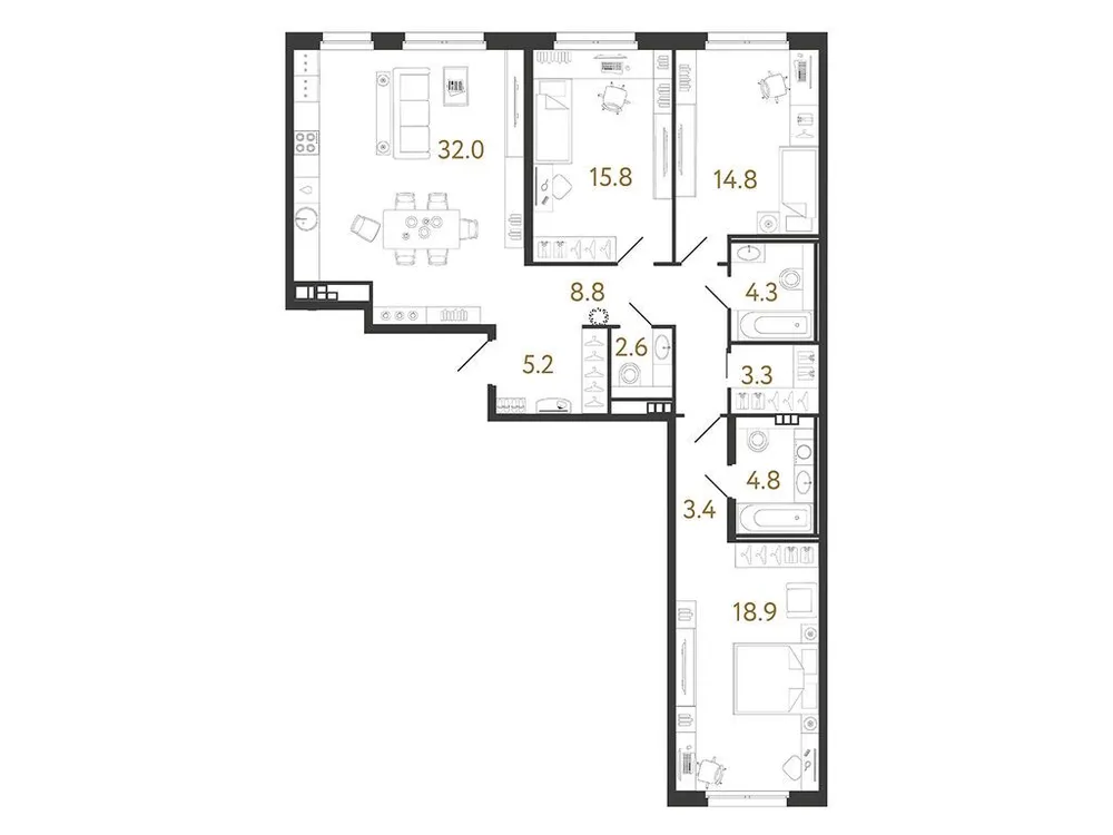 Продается 3-комнатная квартира, 113,9 м² - Фото 1