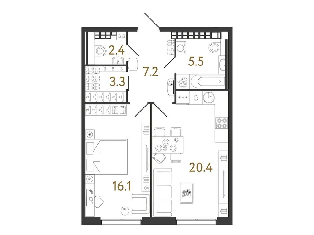 Продается 1-комнатная квартира, 54,9 м² - Фото 1
