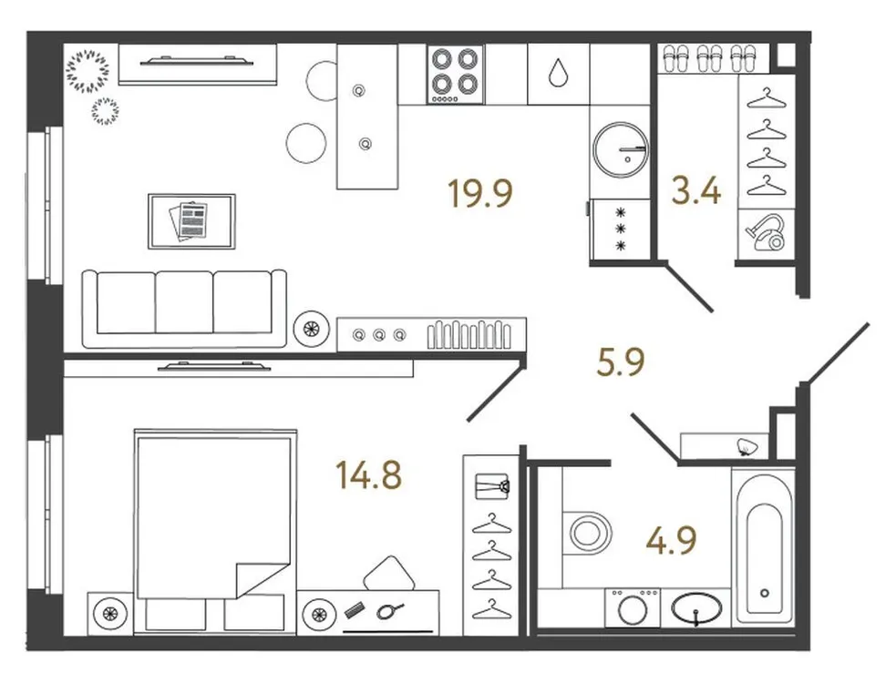 Продается 1-комнатная квартира, 48,9 м² - Фото 1