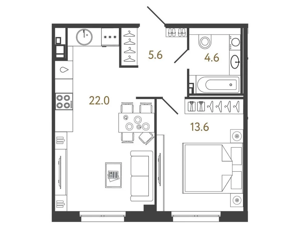 Продается 1-комнатная квартира, 45,8 м² - Фото 1