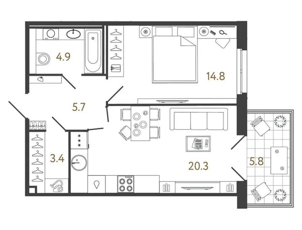 Продается 1-комнатная квартира, 49,1 м² - Фото 1