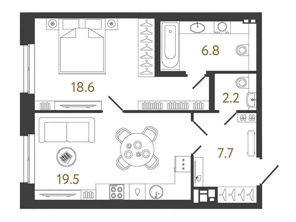 Продается 1-комнатная квартира, 54,9 м² - Фото 1