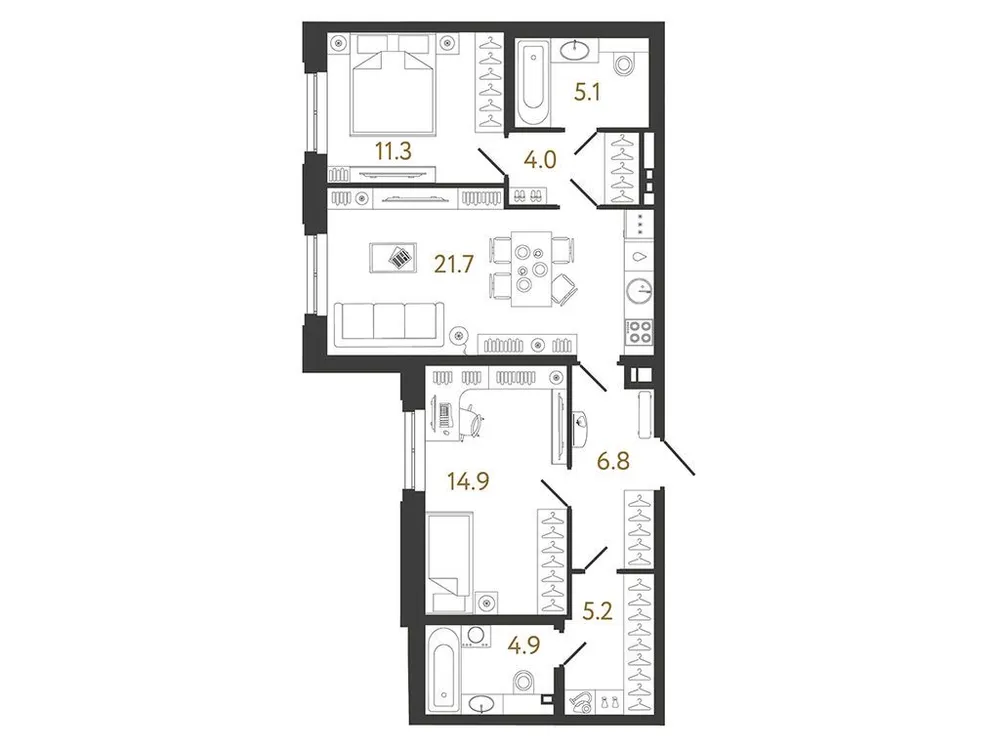 Продается 2-комнатная квартира, 73,9 м² - Фото 1