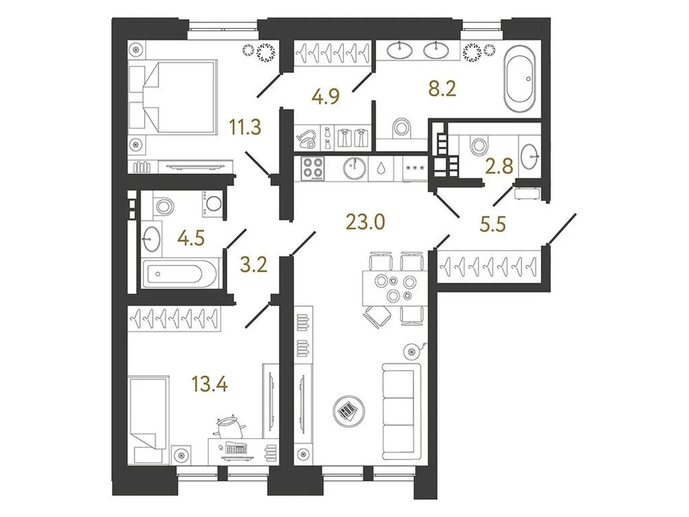 Продается 2-комнатная квартира, 76,8 м² - Фото 1