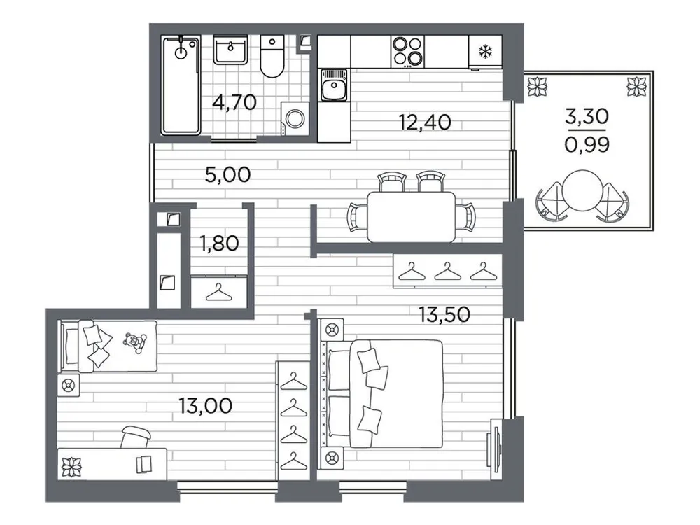 Продается 2-комнатная квартира, 51,4 м² - Фото 1