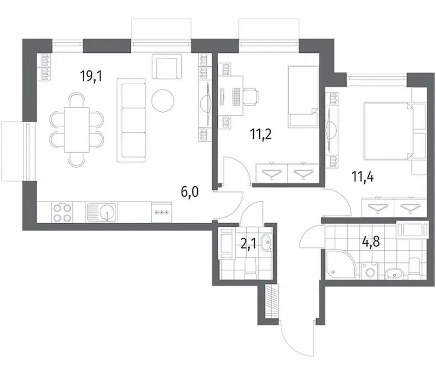 Продается 3-комнатная квартира, 62 м² - Фото 1