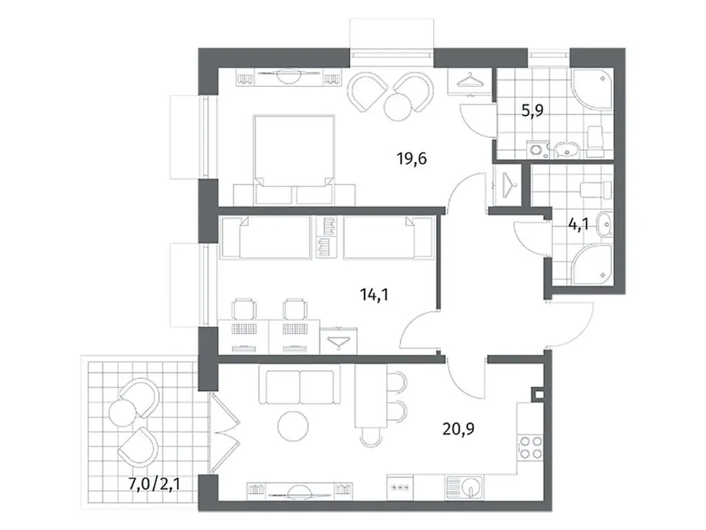 Продается 2-комнатная квартира, 71,5 м² - Фото 1