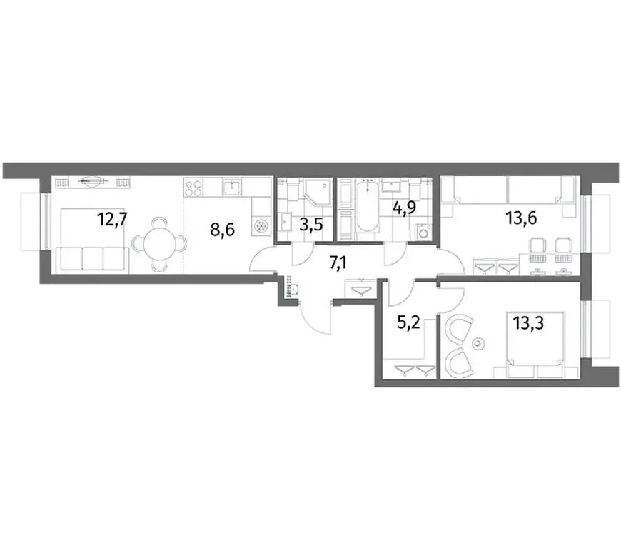 Продается 3-комнатная квартира, 68,9 м² - Фото 1