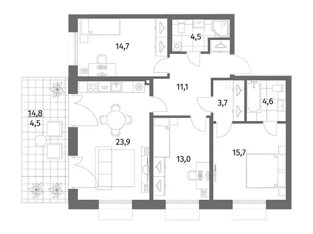 Продается 3-комнатная квартира, 95,7 м² - Фото 1