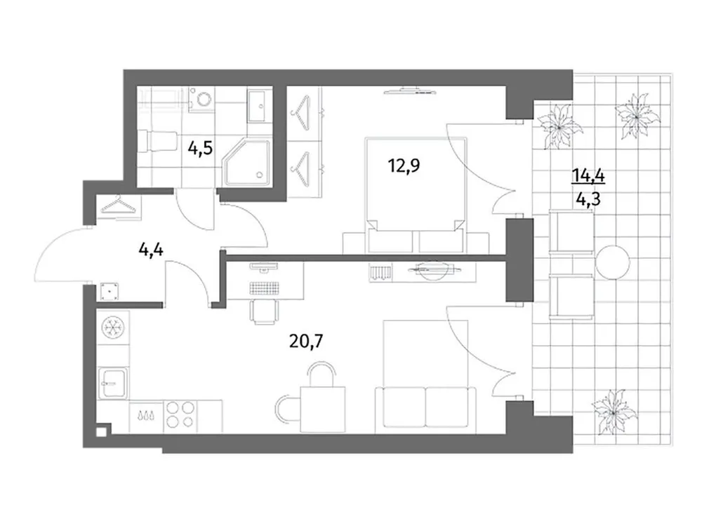 Продается 1-комнатная квартира, 46,8 м² - Фото 1