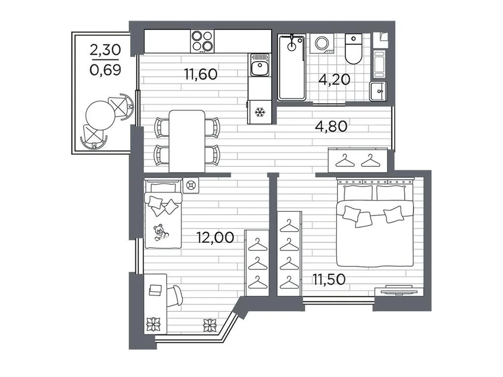 Продается 2-комнатная квартира, 44,8 м² - Фото 1