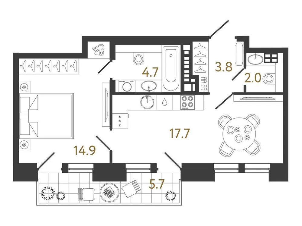 Продается 1-комнатная квартира, 43,1 м² - Фото 1