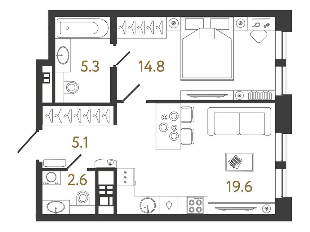 Продается 1-комнатная квартира, 47,4 м² - Фото 1