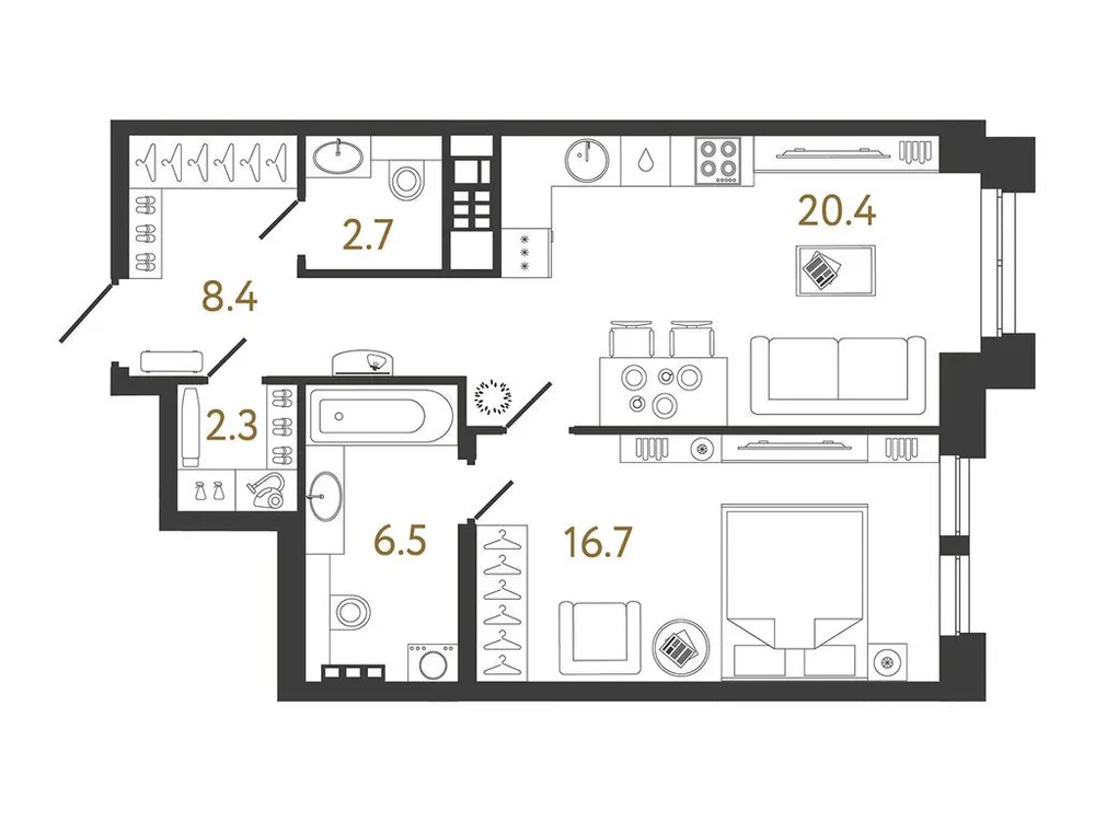 Продается 1-комнатная квартира, 57 м² - Фото 1