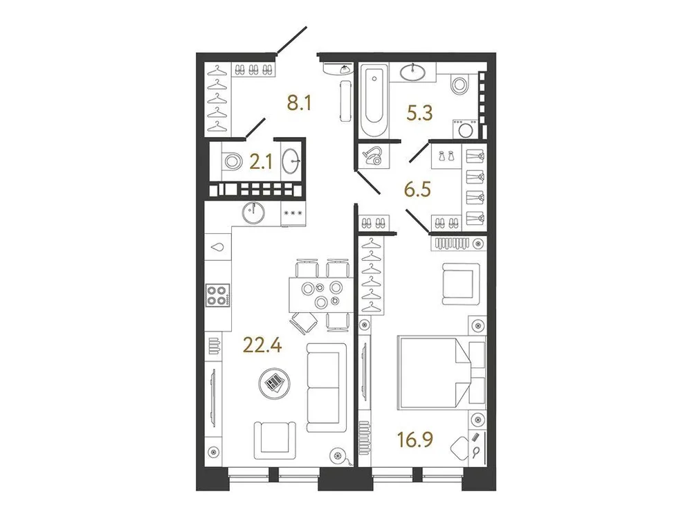 Продается 1-комнатная квартира, 61,3 м² - Фото 1