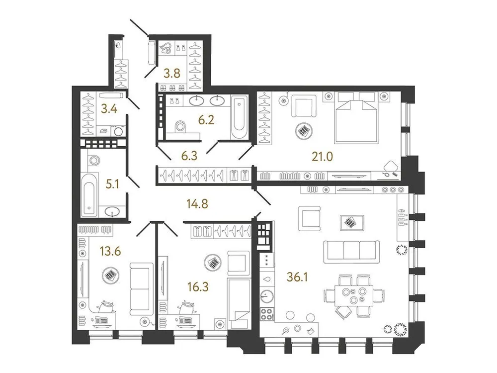 Продается 3-комнатная квартира, 126,6 м² - Фото 1