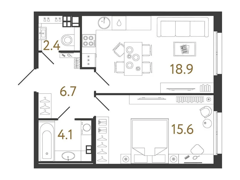 Продается 1-комнатная квартира, 47,7 м² - Фото 1