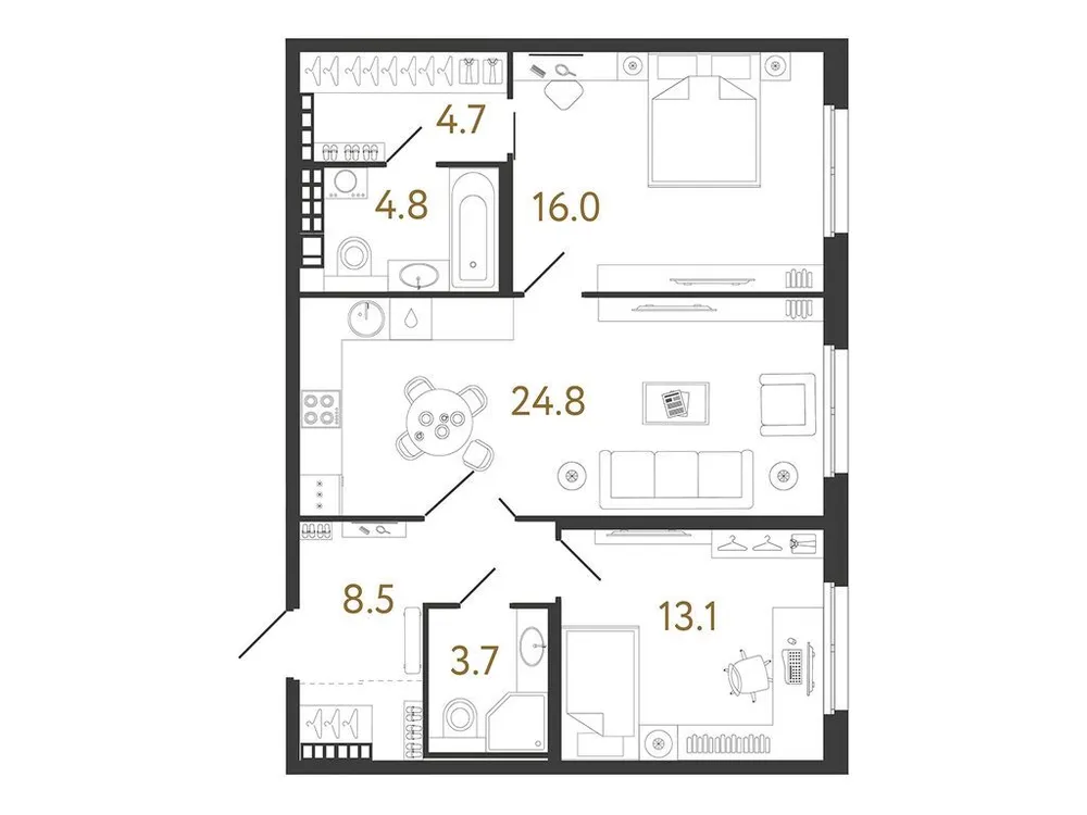 Продается 2-комнатная квартира, 75,6 м² - Фото 1