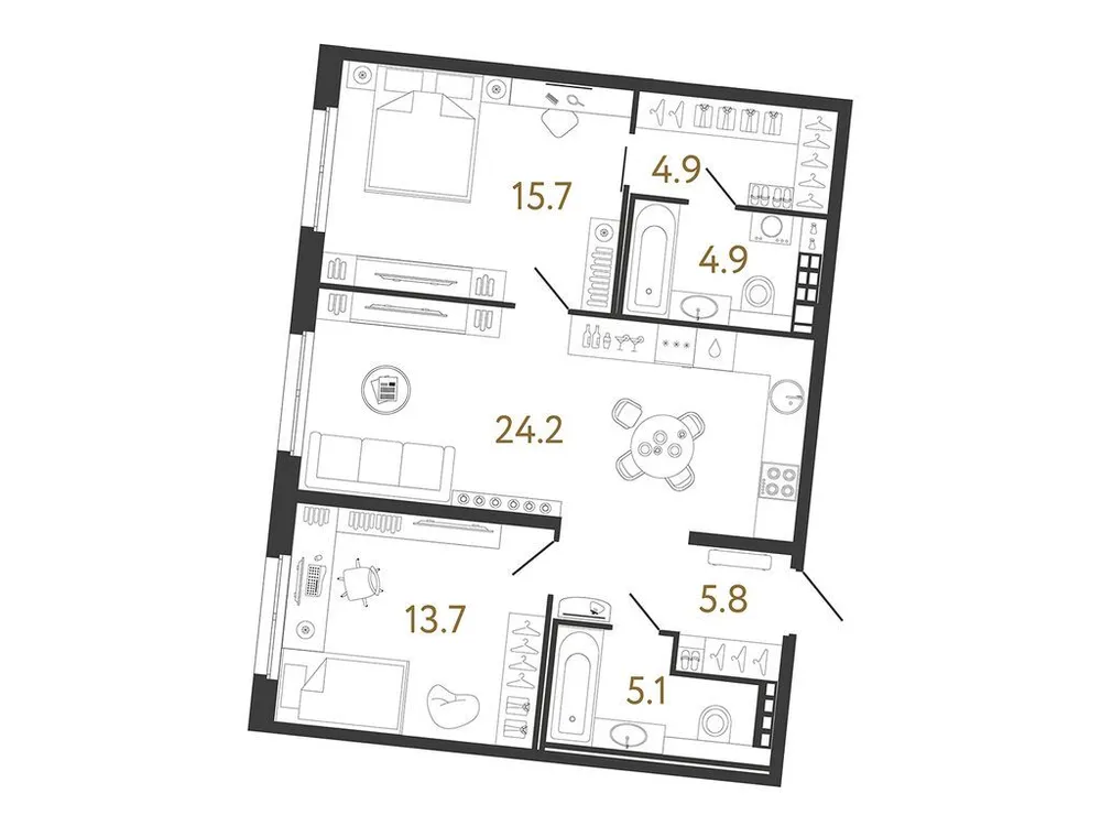 Продается 2-комнатная квартира, 74,3 м² - Фото 1
