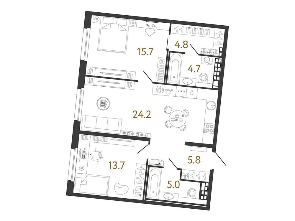 Продается 2-комнатная квартира, 73,9 м² - Фото 1