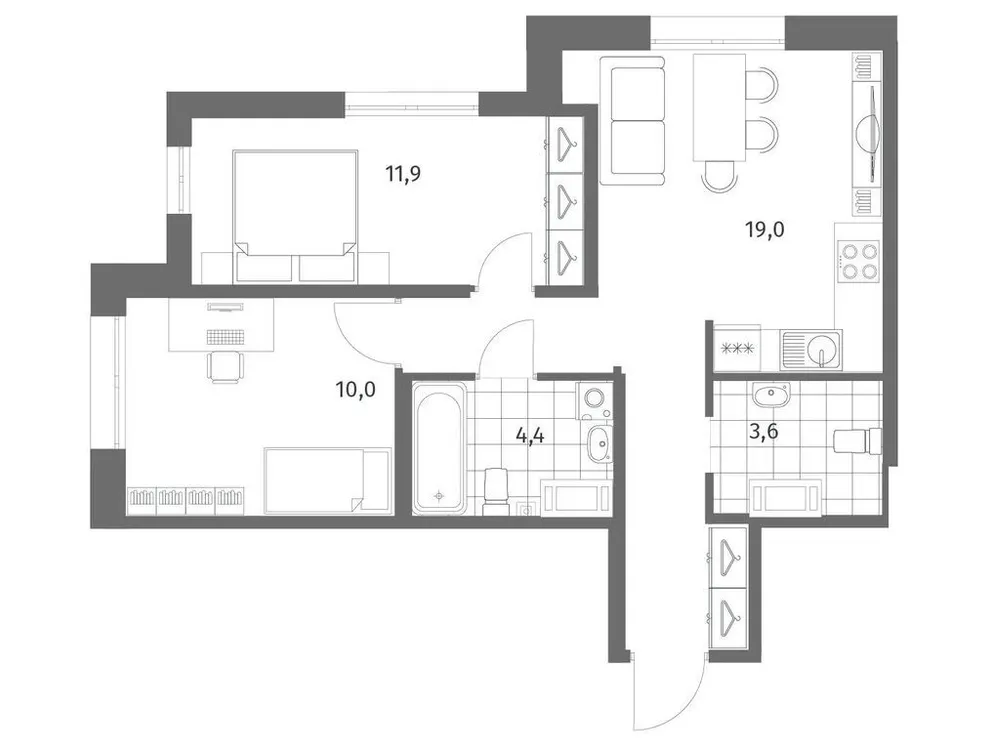 Продается 2-комнатная квартира, 53,9 м² - Фото 1