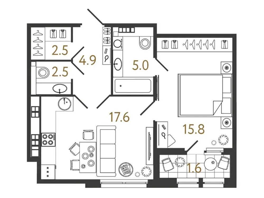 Продается 1-комнатная квартира, 48,3 м² - Фото 1