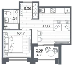 Продается 1-комнатная квартира, 38,8 м² - Фото 1