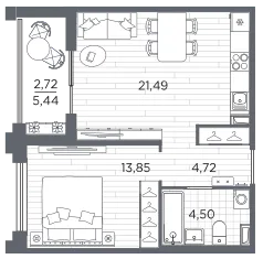Продается 1-комнатная квартира, 47,3 м² - Фото 1
