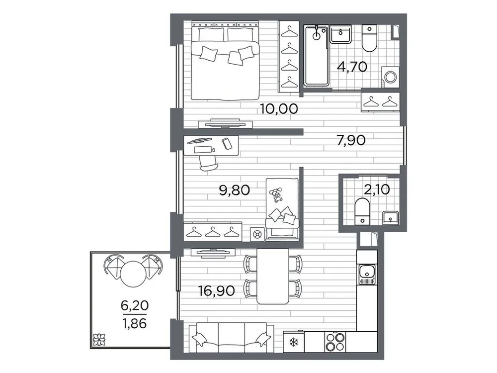 Продается 2-комнатная квартира, 53,3 м² - Фото 1