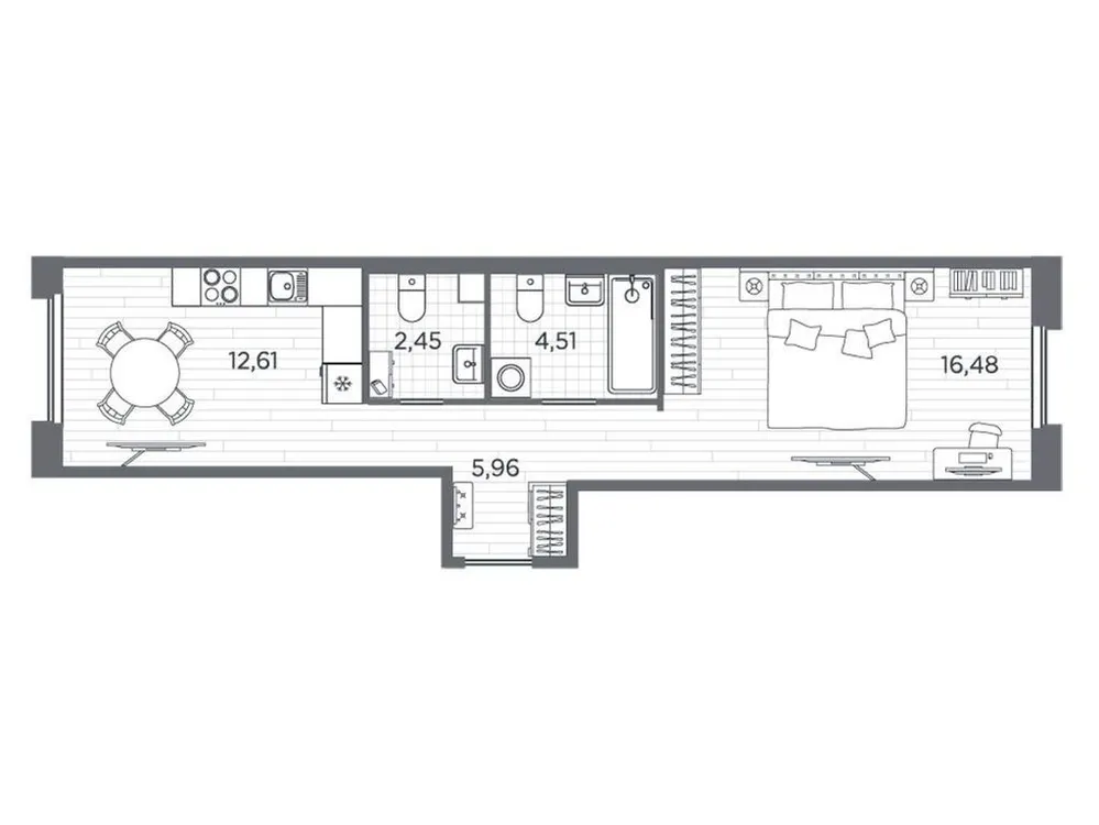 Продается 1-комнатная квартира, 43,3 м² - Фото 1