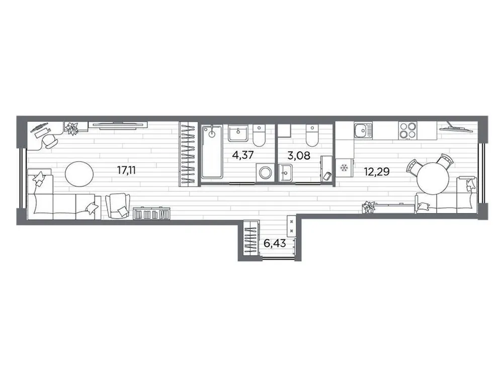 Продается 1-комнатная квартира, 43,3 м² - Фото 1