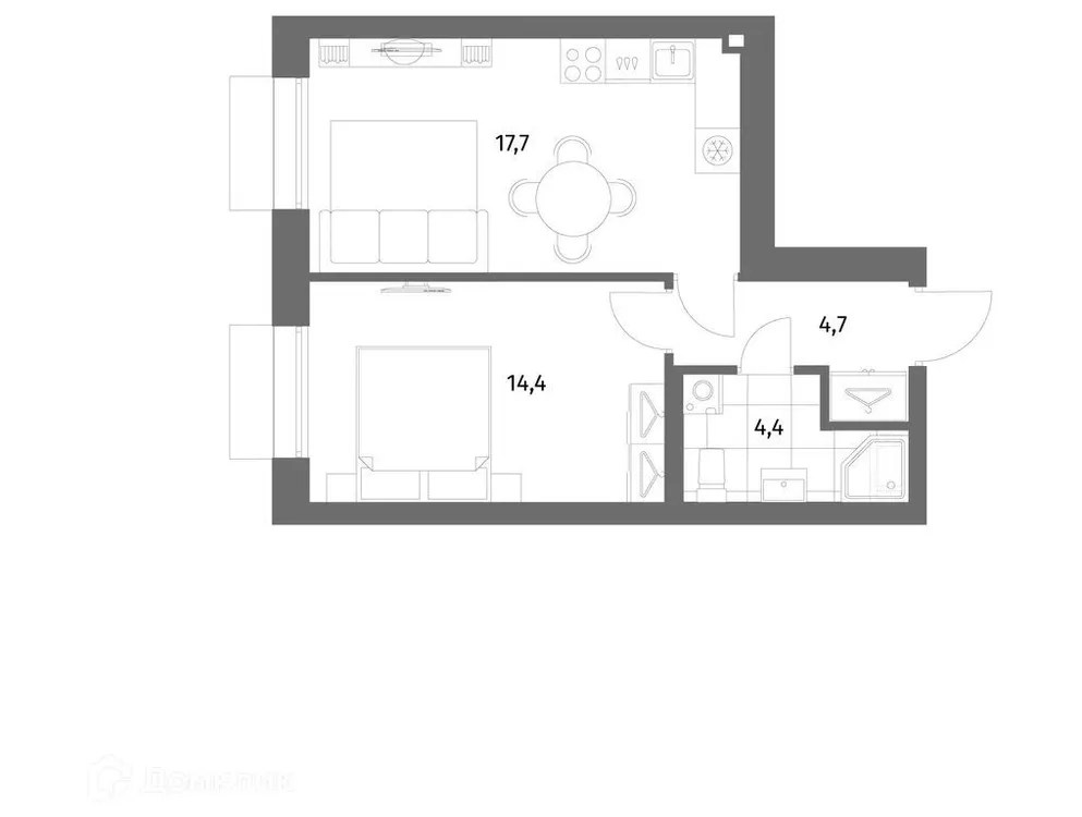 Продается 1-комнатная квартира, 41,2 м² - Фото 1